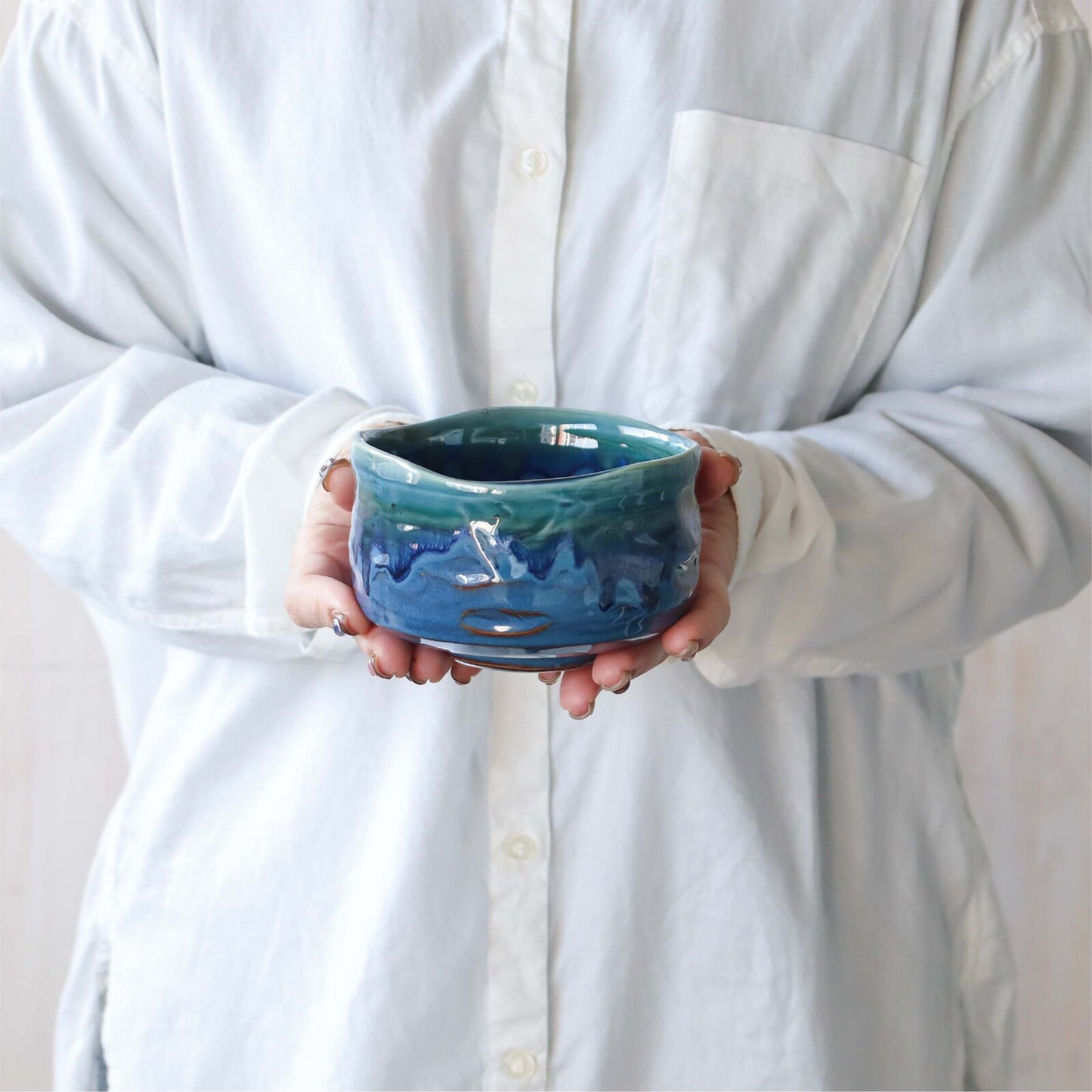 美濃燒｜青釉金流抹茶碗 (木盒裝)