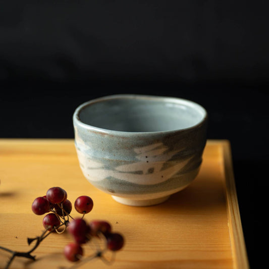 美濃燒｜鼠志野山水野点抹茶碗