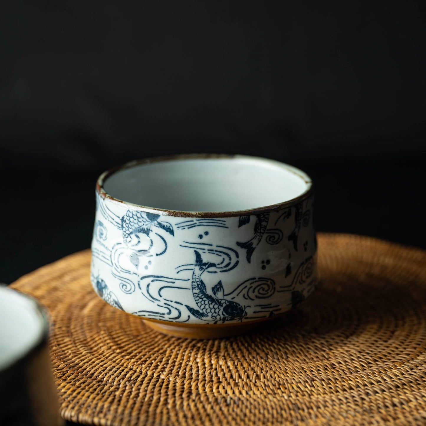 美濃燒｜青花波鯉魚抹茶碗 (木盒裝)