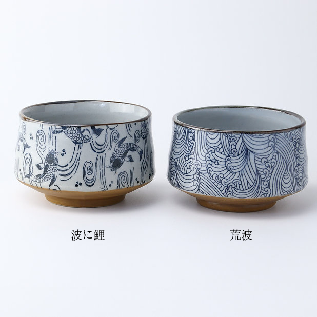 美濃燒｜青花波鯉魚抹茶碗 (木箱入)-杯壺器具-AWASAKA-七時雜貨 700zakka