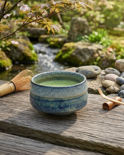 美濃燒｜窯變青釉抹茶碗（木盒裝）