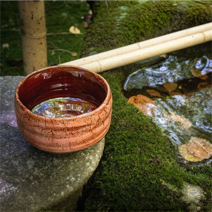 美濃燒｜飴釉紅流抹茶碗（木盒裝）